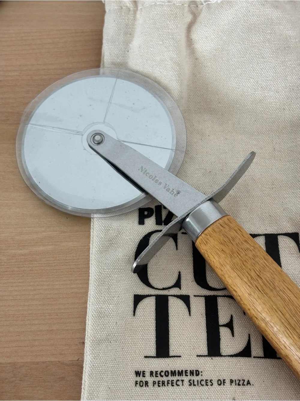 Wooden Handle Pizza Cutter - Natural Wood